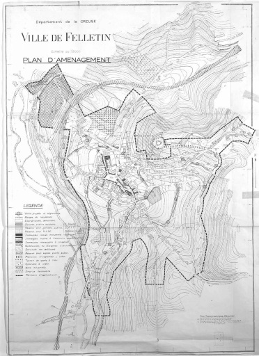 Plan d'aménagement de Felletin daté de 1949. Vue d'ensemble.