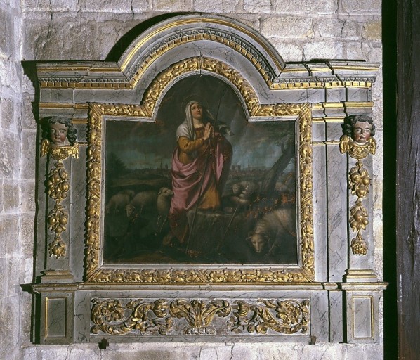 Panneau de retable et son tableau d'autel : sainte Germaine. Vue d'ensemble.