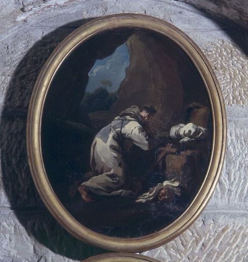 Saint moine en prière dans un ermitage, après restauration.