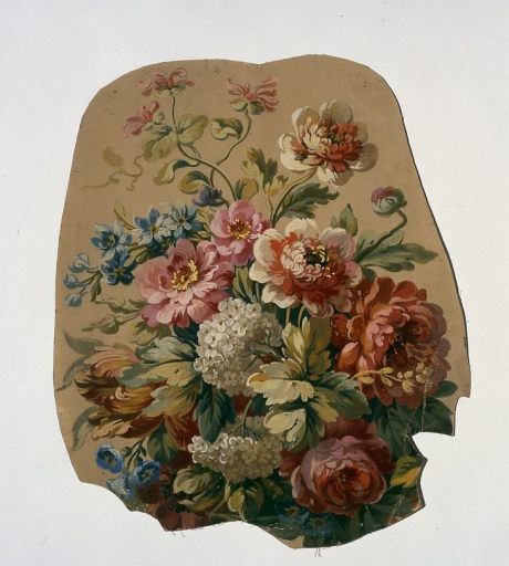 Peinture (carton de tapisserie) représentant un bouquet de fleurs et conservée dans la partie de l'étage des combles aménagée en atelier de peintres cartonniers.
