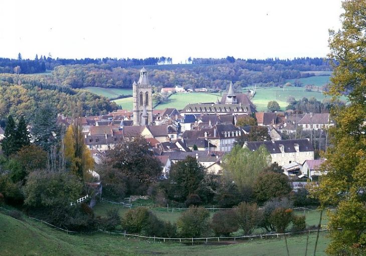 Vue d'ensemble de la ville depuis la route de Crocq.