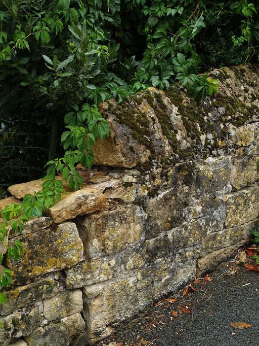 Détail du muret en pierre.