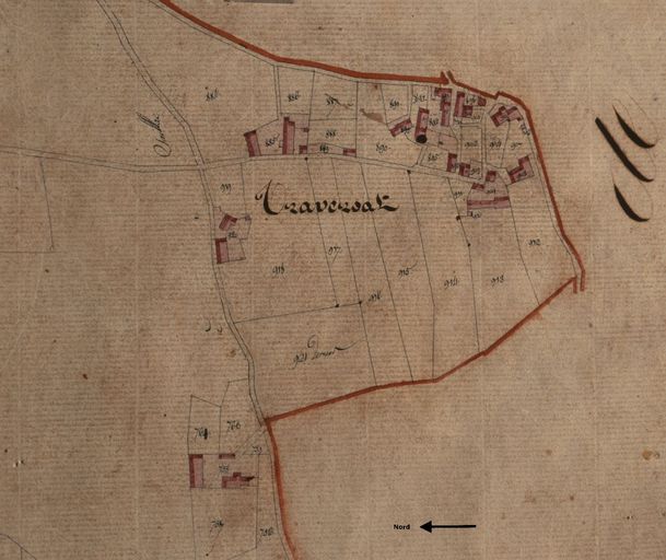 Extrait du plan cadastral de 1832, section B2 n°909. ; Extrait du plan cadastral de 1832, section B2 n°1342. ; Extrait du plan cadastral de 1832, section B2 n°905. ; Extrait du plan cadastral de 1832, section B2 n° 920. ; Extrait du plan cadastral de 1832, section B2 n°908. ; Extrait du plan cadastral de 1832, section B2 n°885.