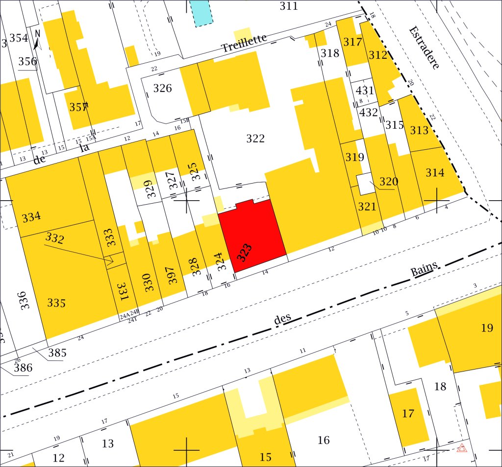 Plan de situation AK 323 (sur fond de plan cadastral DGFiP, 2016).