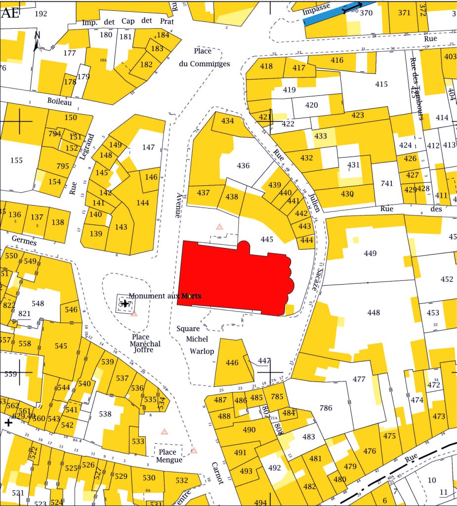 Plan de situation AE 445 (sur fond de plan cadastral DGFiP, 2016).