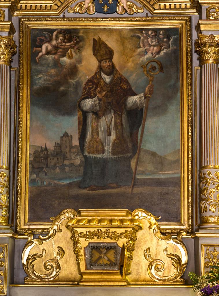 Tableau : saint Fleuret debout en costume épiscopal