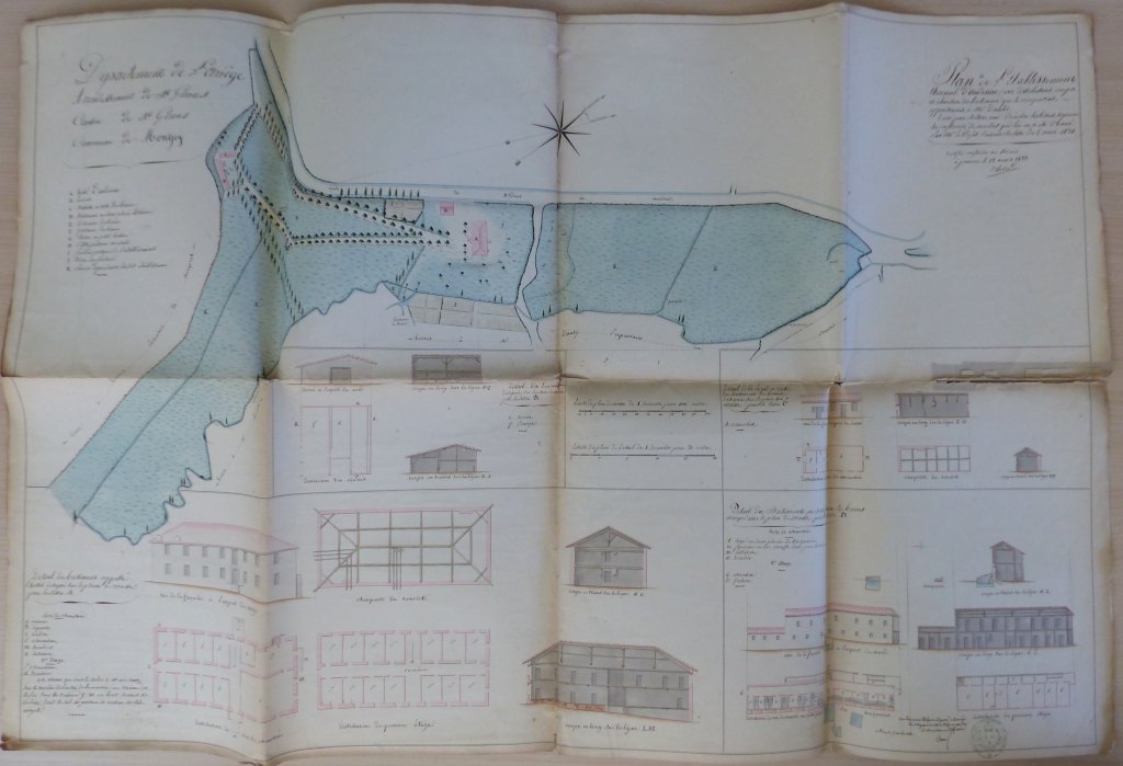 Plan de l'établissement thermal d'Audinac (1822).