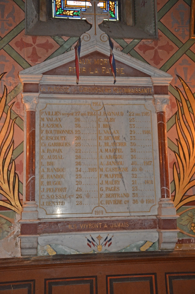 Plaque commémorative des morts de la guerre 1914-1918