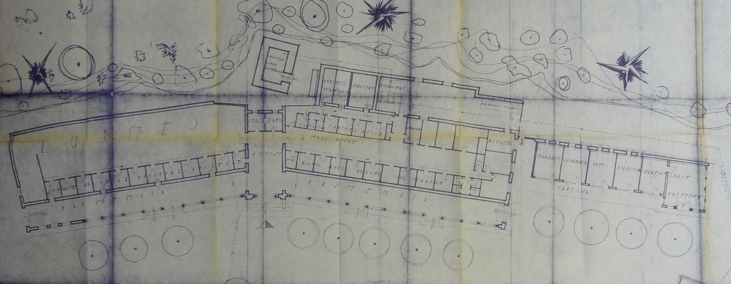 Plan montrant l'organisation interne de l'établissement thermal en 1963.