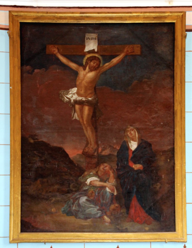 Tableau : Christ en croix avec Marie et Madeleine