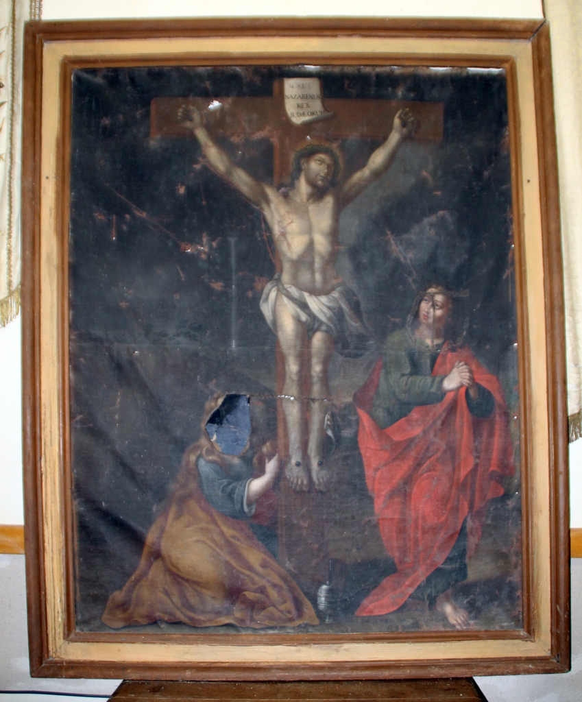 Tableau : Christ en croix avec Marie-Madeleine et saint Jean