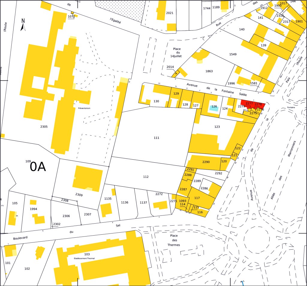 Implantation de l'ensemble sur le plan cadastral de 2021 : A 2279 (fonds DGFiP).