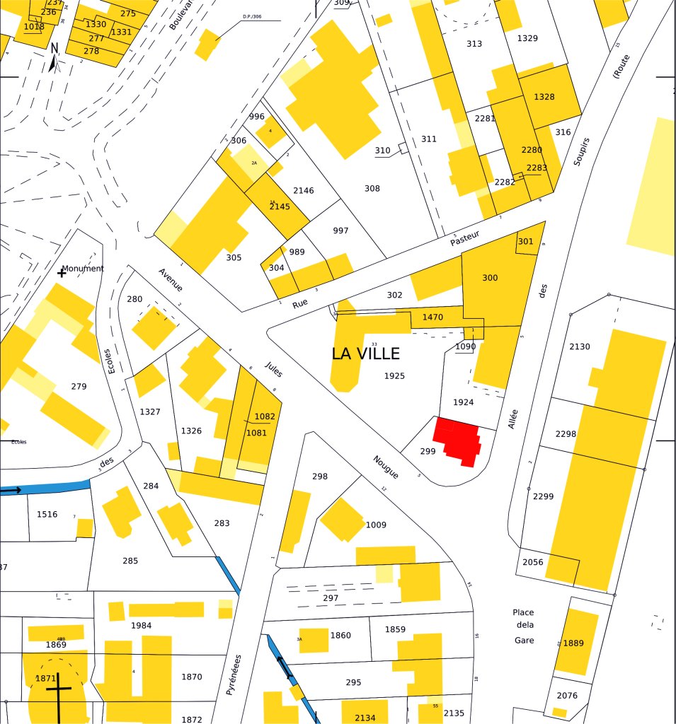 Implantation de l'ensemble sur le plan cadastral de 2021 : A 299 (fonds DGFiP).