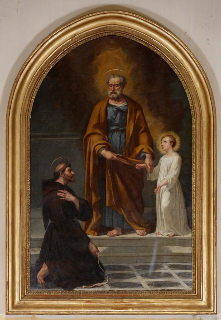 Tableau : apparition de saint Joseph et de l'Enfant Jésus à saint François d'Assise