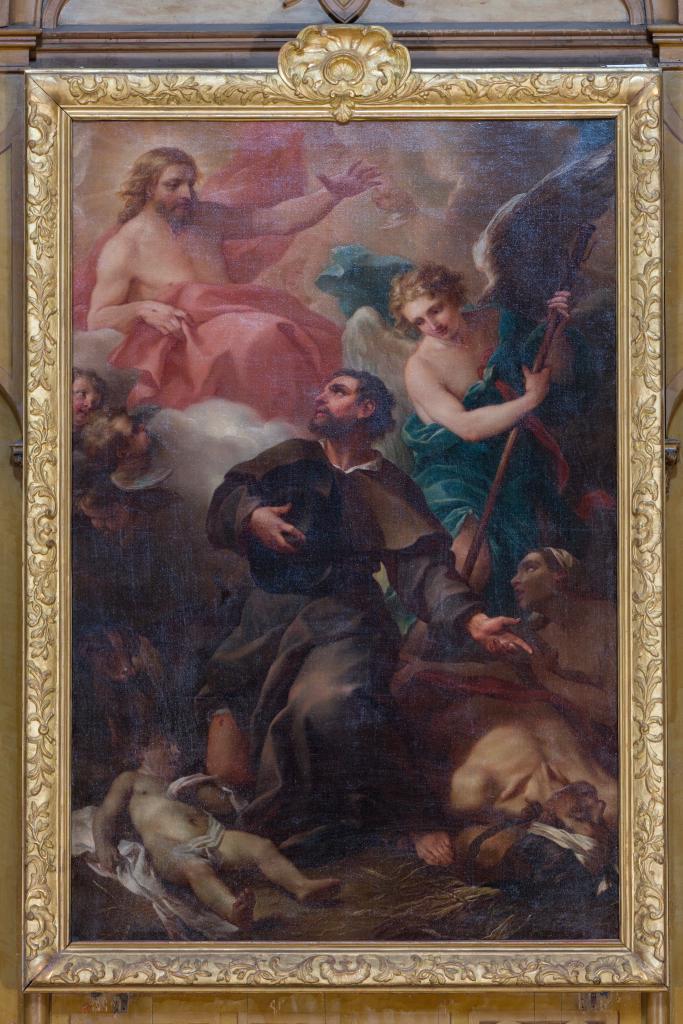 Tableau et son cadre : saint Roch intercédant pour les malades
