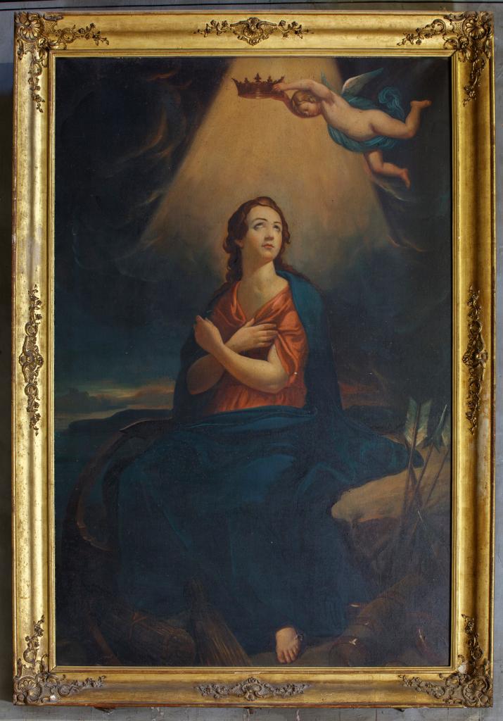 Tableau et son cadre : martyre couronnée par un ange, sainte Philomène