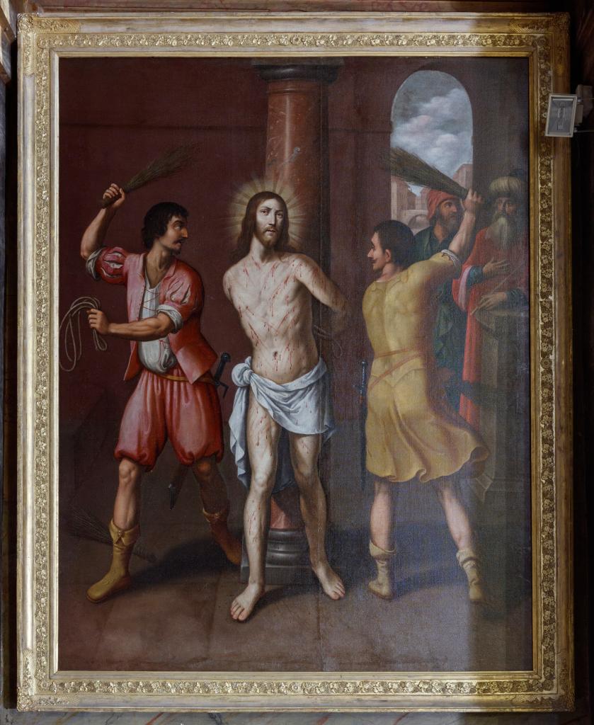 Tableau et son cadre : flagellation du Christ