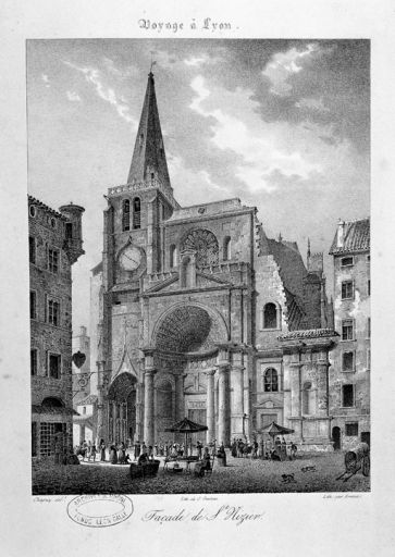 Voyage à Lyon. Façade de St-Nizier, lithogr. par Arnout et C. Constans d'après Chapuy, 1824.