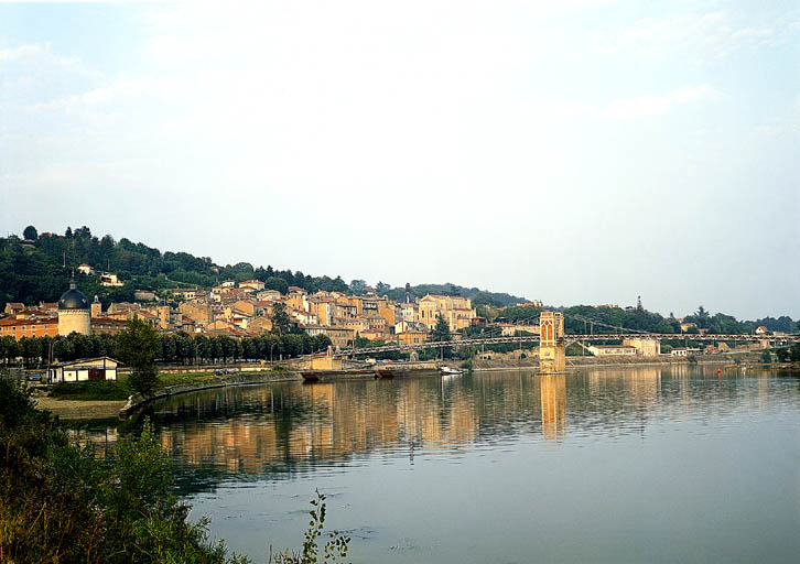Vue d'ensemble prise en amont, depuis la rive droite de la Saône.