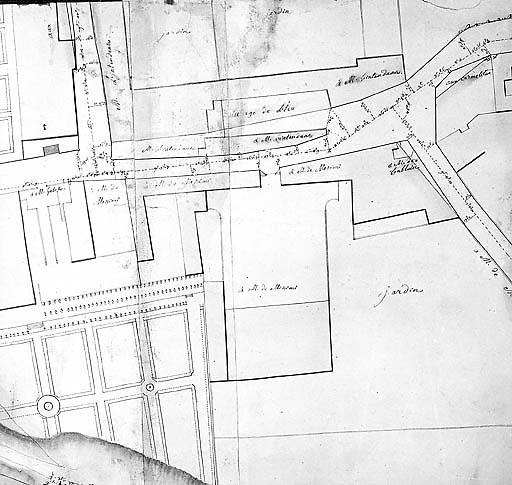 Plan de l'hôtel de Messimy d'après le plan de la ville de Trévoux avec les alignements prévus... 17 octobre 1777, détail.