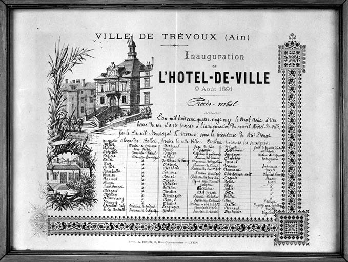 Ville de Trévoux (Ain). Inauguration de l'Hôtel-de-ville. 9 août 1891.