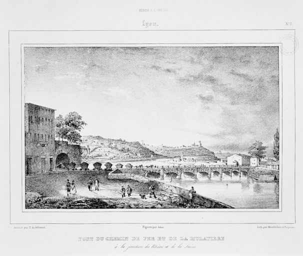 Lyon. Pont du chemin de fer et de la Mulatière... / T. de Jolimont, [1833]