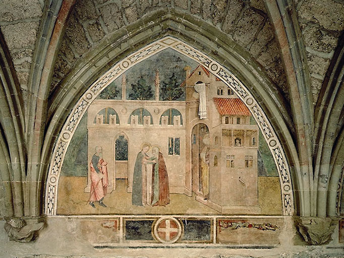 Peinture murale : la Visitation, galerie sud du cloître, Vue d'ensemble.