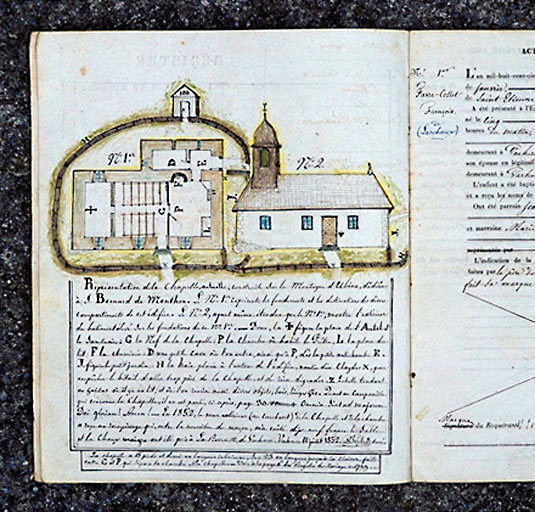 Plan et élévation anciens de la chapelle datant de 1852.