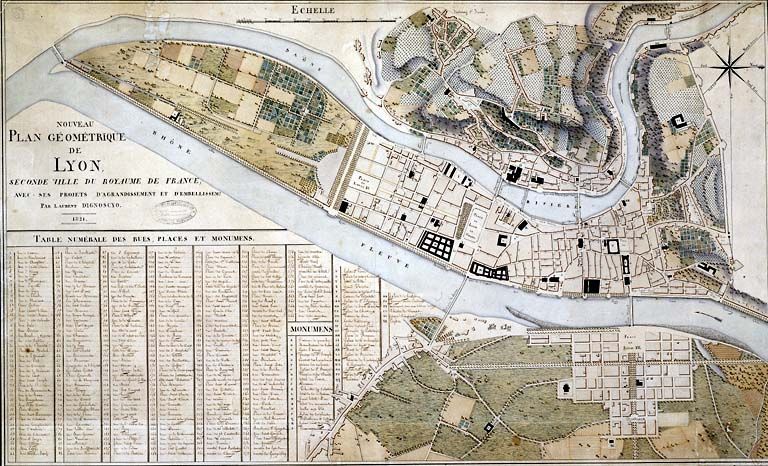 Nouveau plan géométrique de Lyon... / Laurent Dignoscyo, 1821