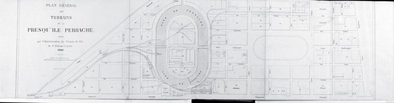 Plan général des terrains de la presqu'île Perrache dressé par l'administration des chemins de fer de St-Etienne à Lyon, [1856]. Vue d'ensemble
