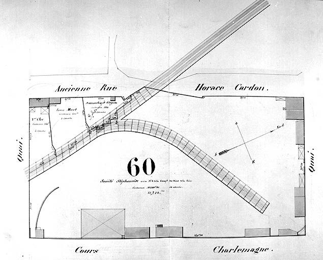 Plan général des terrains de la presqu'île Perrache dressé par l'administration des chemins de fer de St-Etienne à Lyon, [1856]. Masse 60