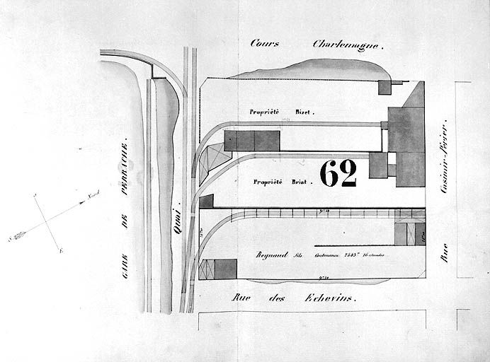 Plan général des terrains de la presqu'île Perrache dressé par l'administration des chemins de fer de St-Etienne à Lyon, [1856]. Masse 62