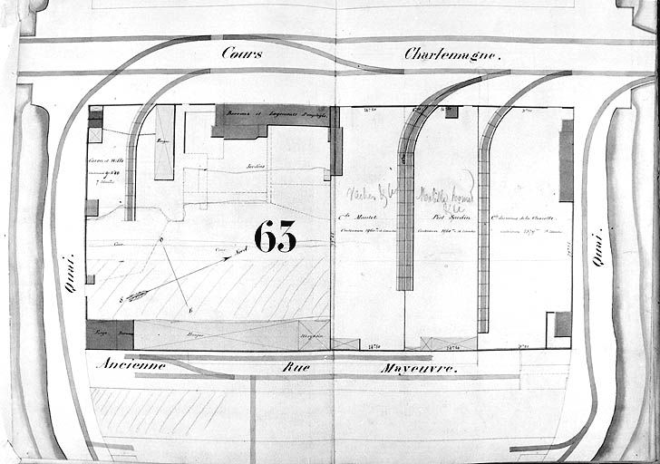 Plan général des terrains de la presqu'île Perrache dressé par l'administration des chemins de fer de St-Etienne à Lyon, [1856]. Masse 63