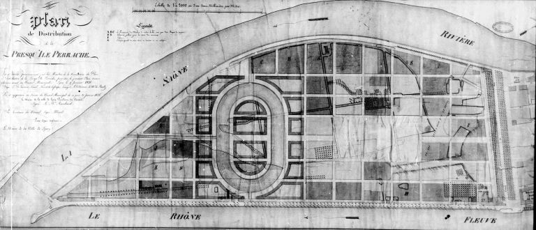 Plan de distribution de la presqu´île Perrache, 9 janvier 1826