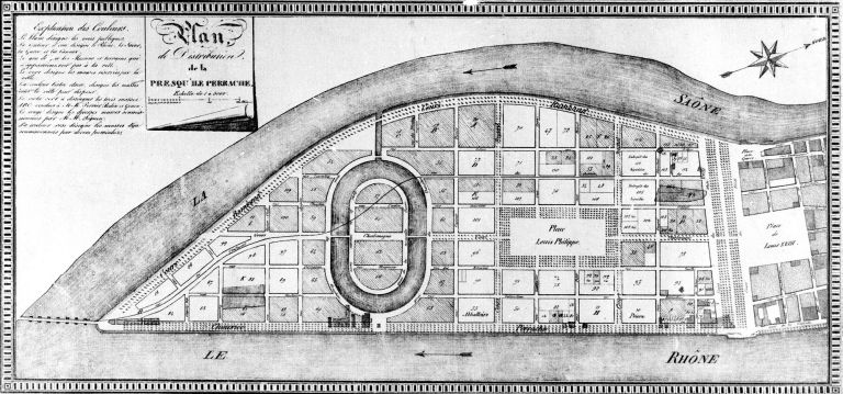 Plan de distribution de la presqu´île Perrache/ H. Brunet et Cie