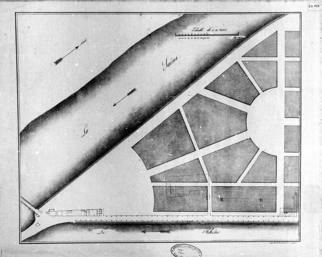 Projet d'aménagement de l'extrémité de la presqu'île de Perrache / H. Brunet et Cie [vers 1830]