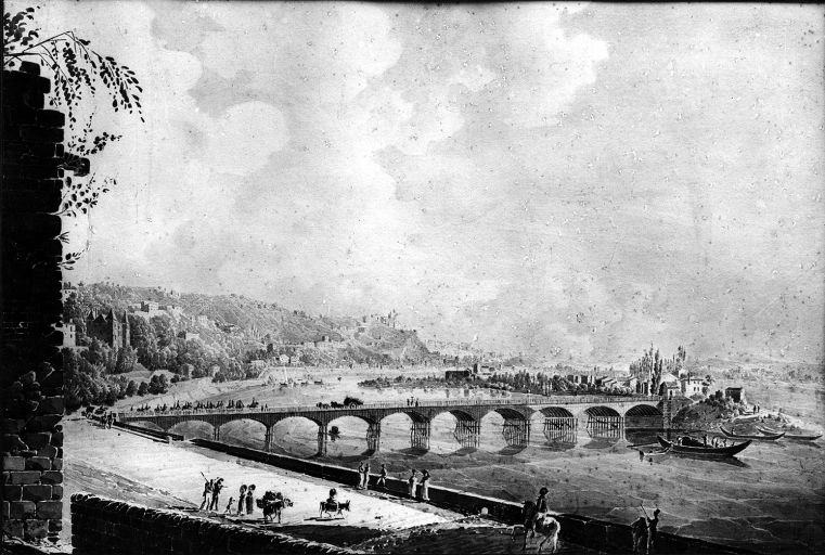 Pont de la Mulatière et presqu'île Perrache / F. Bourjot, fin 18e siècle