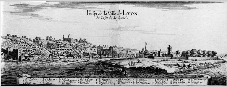 Prosp. de la ville de Lyon du côté de Septentrio / Merian. Copie de Silvestre, 1650