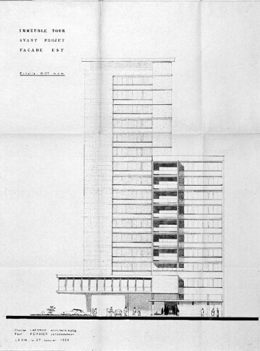 Projet d'immeuble tour. Elévation est / Claude Laforge et Paul Feugier, 1968