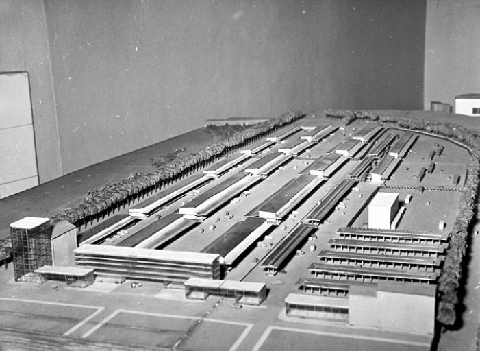 Photographie de la maquette du marché de gros depuis le nord vers le sud