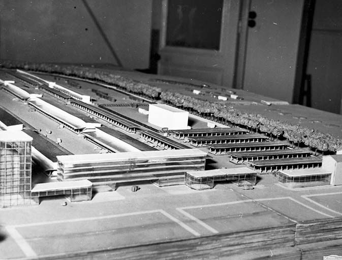 Photographie de la maquette du marché de gros depuis le nord vers l'ouest