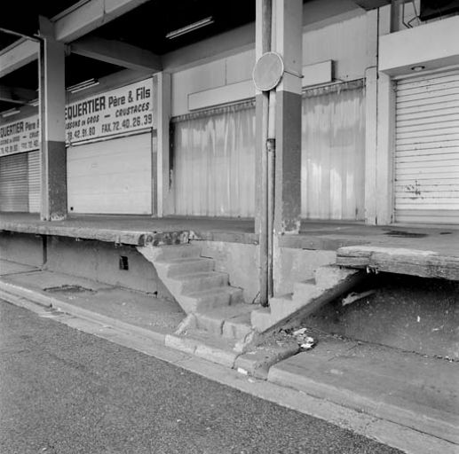 Allée latérale ouest : escalier menant au quai de déchargement