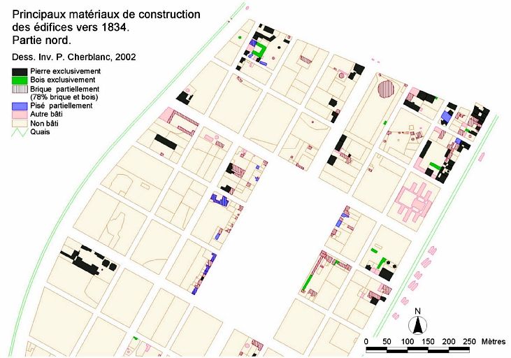 Principaux matériaux de construction des édifices vers 1834. Partie nord
