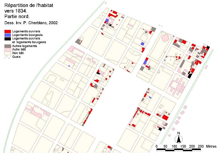 Répartition de l'habitat vers 1834. Partie nord