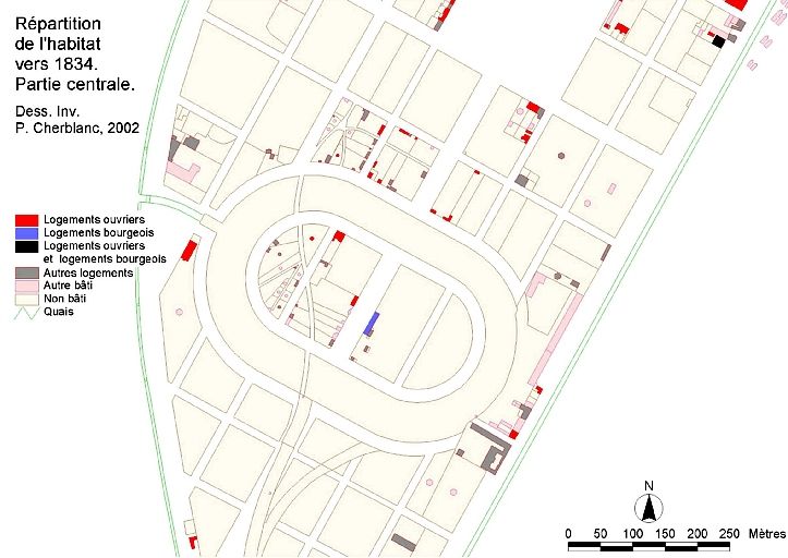 Répartition de l'habitat vers 1834. Partie centrale