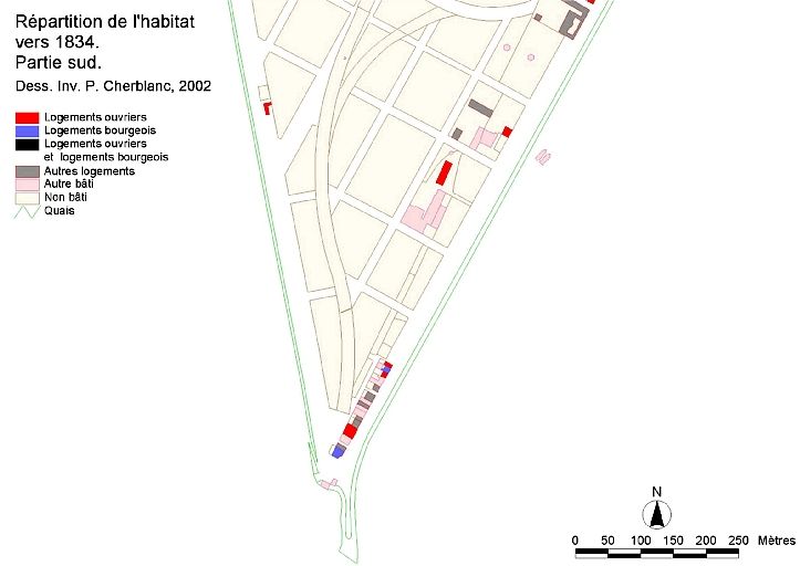 Répartition de l'habitat vers 1834. Partie sud