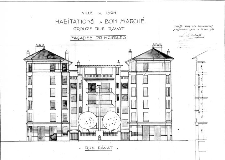 Habitations à bon marché. Groupe rue Ravat. Façades principales / L. Lambert et fils, 22 décembre 1924