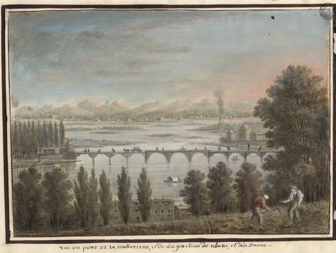 Vue du pont de la Mulatière, par J. Fructus, 1820