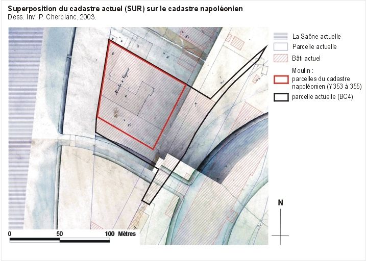 Superposition du cadastre actuel (SUR) sur le cadastre napoléonien