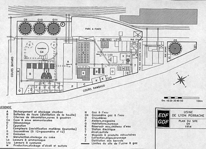 Plan du site, 1954. EDF-GDF Usine de Lyon PerracheEDF-GDF